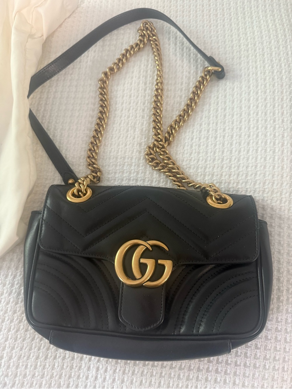 Gucci Black Quilted Leather Shoulder Bag with Gold Hardware